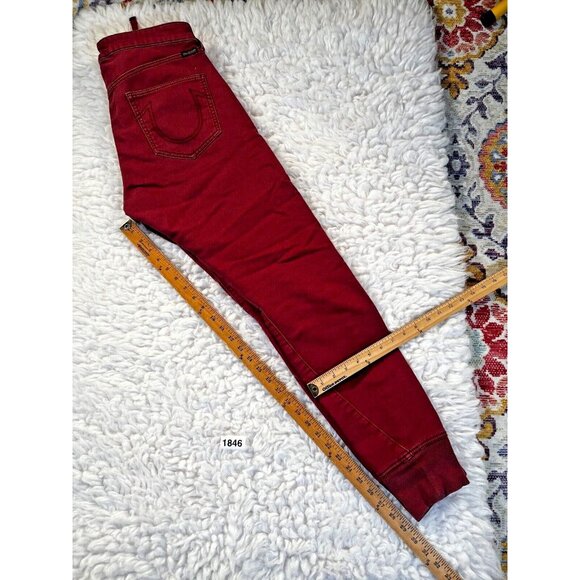 True Religion SportsWear Mens Denim Joggers 31x29 Dark Red Drawstring + Zip - Picture 10 of 10